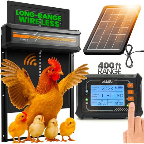 Porte Automatique Poulailler Solaire avec Boîtier de Contrôle Sans Fil – Écran LCD, Minuterie et Capteur de Lumière – Sécurité Anti-Prédateur – 27,5 × 36,15 cm – Étanche – Noir (1/5)