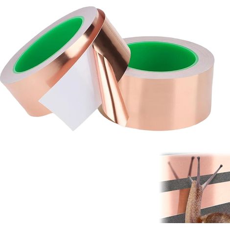 Copper Foil Tape, Dual Conductivity Copper Foil Tape, Snail Barrier, Protection Against Snails for Raised Bed Plants, 2 Rolls 50mm x 20m x 0.05mm (1/5)