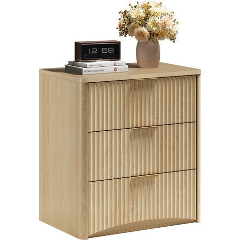 Buffet et enfilade-classique-3 tiroirs spacieux-design rainuré-marron-poignées métal-glissières silencieuses-58x38x64cm (1/5)