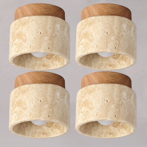 Retro Deckenleuchte Holz Travertin Deckenlampe Warmweißes Licht Ø12CM für Flur Küche Café Restaurant - 4Pcs