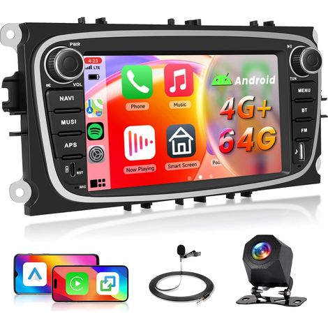 【4+64G】 Autoradio avec USB/Type-C, Autoradio 7 Pouces 2 Din Bluetooth avec Android Auto/32 EQ/FM/RDS/SWC+Caméra de Recul,Noir (1/5)