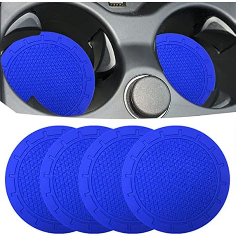 Lot de 4 dessous de verre en PVC antidérapant de 7,9 cm de diamètre pour voiture, durable, convient à la plupart des intérieurs de voiture, accessoire de voiture pour homme et femme, bleu foncé (1/5)