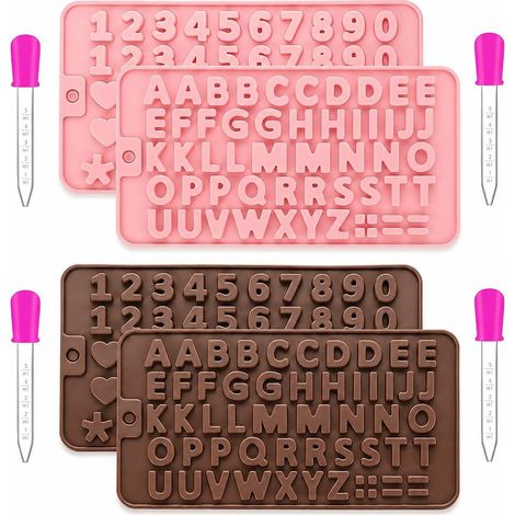 Silicone Letter Molds for Chocolate, Silicone Molds with Letters and Numbers, 4 Pipettes, Non-stick Flexible Shapes for Chocolate, Sweets, Pastry and Cake Decoration (1/5)