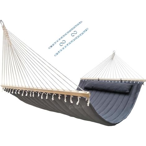 Hamac double avec tissu matelassé et barres d'écartement, plus long et solide, hamac de qualité pour terrasse extérieure