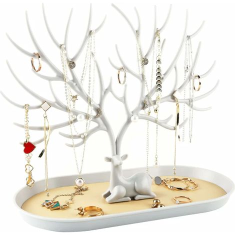 Présentoir à bijoux en bois avec branches, porte-bijoux tour arbre pour bagues, boucles d'oreilles, colliers et bracelets, organisateur mural ou de table (1/5)
