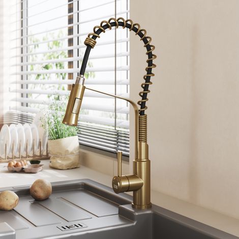 Brushed Gold Modern Single Lever Kitchen Pull Down Faucet (1/5)