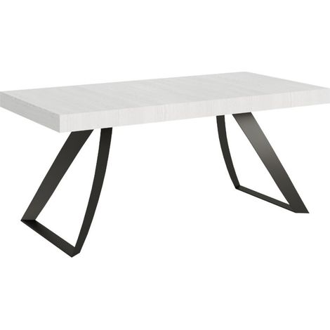 Table extensible design 8 à 20 personnes frêne blanc et pieds métal incurvés anthracite L 180 à 440 cm Volta (1/5)