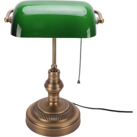 Lampe de bureau de banquier en verre vert, style rétro, avec interrupteur à tirette et prise secteur UE 220 V. (1/5)