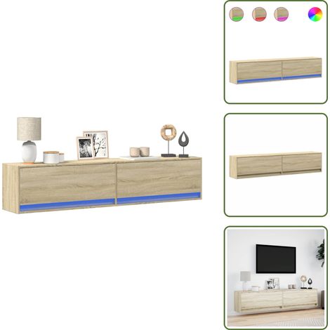 vidaXL Meuble TV mural avec LED chêne sonoma 180x31x38 cm