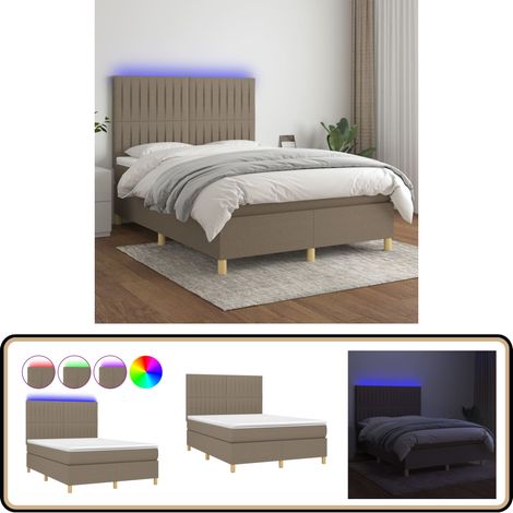Boxspringbett mit Matratze & LED Taupe 140x200 cm Stoff - Boxspringbett - Doppelbett - Lattenrost - Bettsofa - Schlafsystem