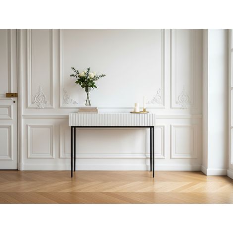 Bobochic – Console 2 tiroirs Kasha – Structure panneaux de particules 16mm – Pieds métal noirs – Longueur 100cm, largeur 37cm, hauteur 82cm (1/5)