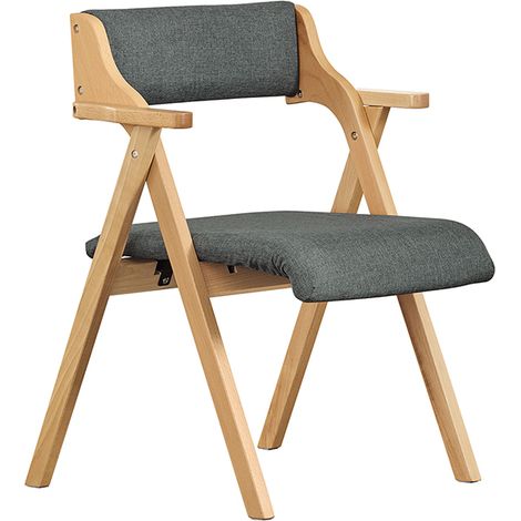 SoBuy Klappbarer Esszimmerstuhl aus Holz mit Kissen – Bequemer klappbarer Küchenstuhl und Wohnzimmerstuhl, Holzsessel für Büro oder Garten, Platz sparend, Dunkelgrau FST98-SG