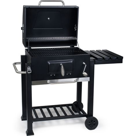 Wiltec Barbecue a carbone carrellato con coperchio termometro altezza carbone regolabile BBQ a carrello (1/5)