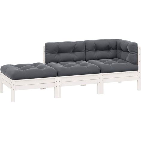 Maison Exclusive - 3-tlg. Garten-Lounge-Set mit Kissen Weiß Kiefe (1/5)