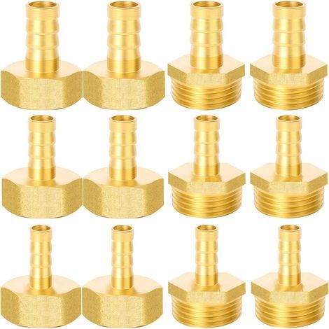 12 raccords de tuyau 1/2", 8 mm, 10 mm, 12 mm, filetage extérieur et filetage intérieur pour tuyau à air, tuyau à gaz, tuyau d'eau (1/5)