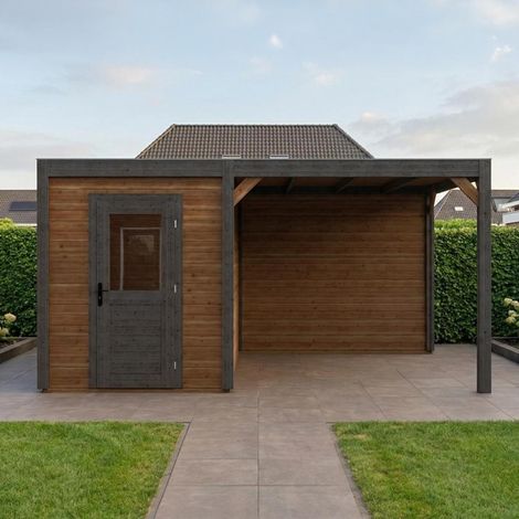 Abri de jardin en bois Luma 5.06x3.09m - 15.64m2 - Ep. 28mm - Traité (1/4)