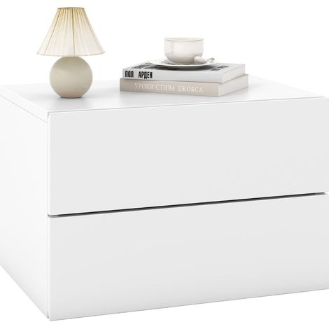 Comodino con cassetti set da 2 Tavolino da letto da parete Bianco (1/5)