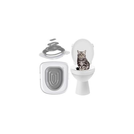 (Gris)Cat Toilet Trainer, Cat Toilet Training Pack Kit De Nettoyage Réutilisable en Plastique, pour La Formation des Chats à l'Utilisation Facile à Nettoyer Toilette Chat Pack (1/5)