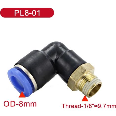 (PL8-01-50 pièces) Coude pneumatique PL, raccord fileté mâle pour tube pneumatique, montage par pression sur tube, diamètre extérieur (1/5)