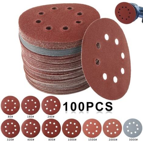 Disque de Ponçage 100pcs ,Disques Abrasifs 80/180/240/320/400/800/1000/1500/2000/3000 Grain Taille de 125mm Idéal pour Polir/Dérouiller Papier abrasif Disques abrasifs pour ponceuse Grain (1/5)