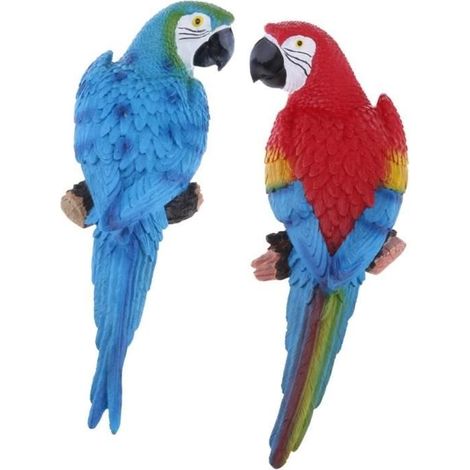 1 paire de décoration d'oiseau perroquet réaliste + statue modèle animal en résine bricolage décoration d'arbre (31cm bleu et rouge) (1/4)