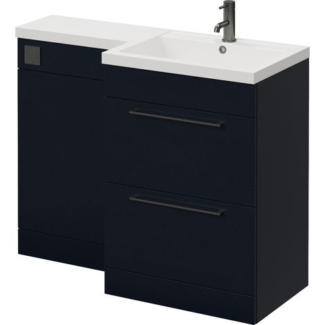 Napoli 460 Deep Blue 1100mm 2 Drawer Vanity Unit Toilet Suite with Right Hand Square Lucia Basin - 1100mm - Gunmetal Grey 320mm HandleWithout Kingston Toilet Pan