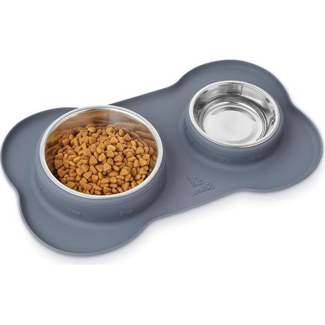Gamelle Double pour Chien Chat Pecute 3-en-1, Bol Inox avec Tapis Silicone Antidérapant, Nourriture Eau (1/5)