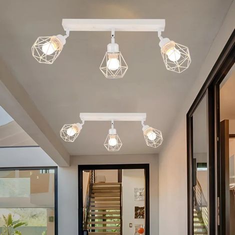 Lot de 2 3 Spots de Plafond Industriel Vintage,Plafonnier Spot en Métal Design Cage Style Edison pour Cuisine Couloir,Blanc (1/5)