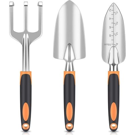 Ensemble d'outils de jardinage, 3 pièces, en acier inoxydable avec poignées en caoutchouc, durable et antidérapant(3 pièces, orange)