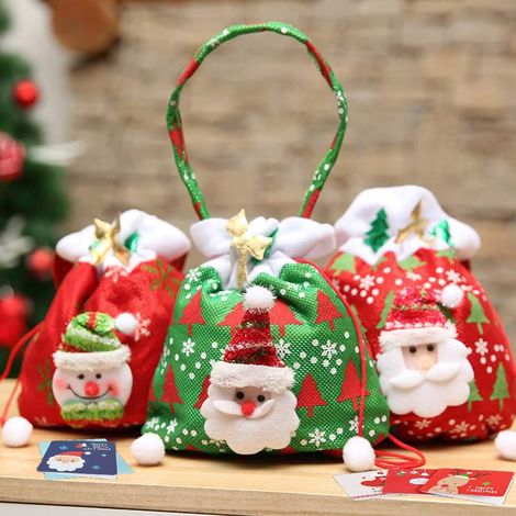 Weihnachtsgeschenktüten aus Stoff in 6 Farben [3 Designs, 2 Sets]
