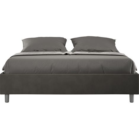 Letto Matrimoniale 160x210 cm con Rete e Contenitore Giroletto con Alzata Comoda Imbottito in Microfibra Azelia Grigio (1/5)