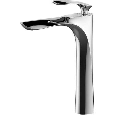 Robinet de lavabo de salle de bain en laiton chromé, robinet haut à poignée unique, installation à trou unique (1/3)