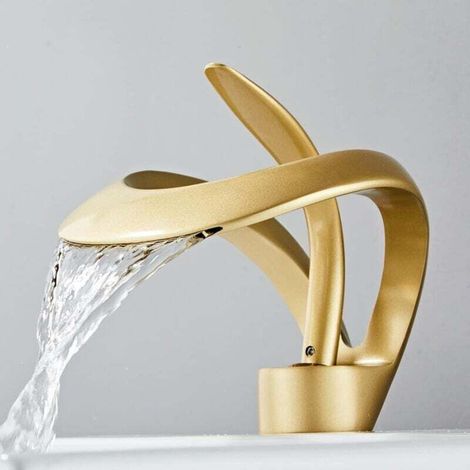 Robinet de salle de bain cascade pour lavabo de salle de bain, mitigeur de lavabo simple à poignée unique pour eau chaude et froide (1/4)
