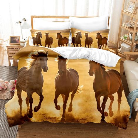 Bettwäsche-Set 135x200cm mit Pferde-Druck, Mikrofaser, Reißverschluss