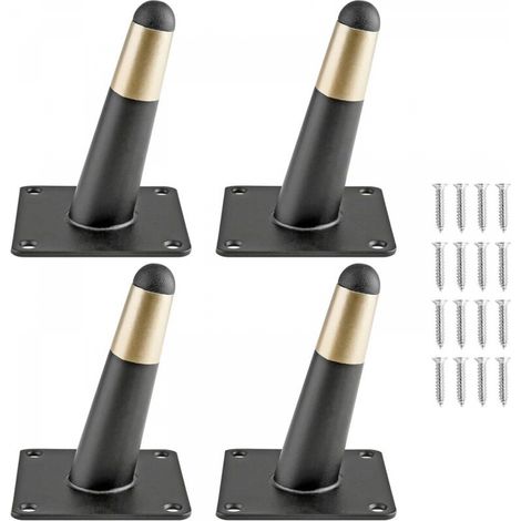 Lot de 4 pieds de meubles coniques en métal, style médiéval, pour canapés, armoires, tables, chaises, placards, 10 cm, noir et or (1/5)