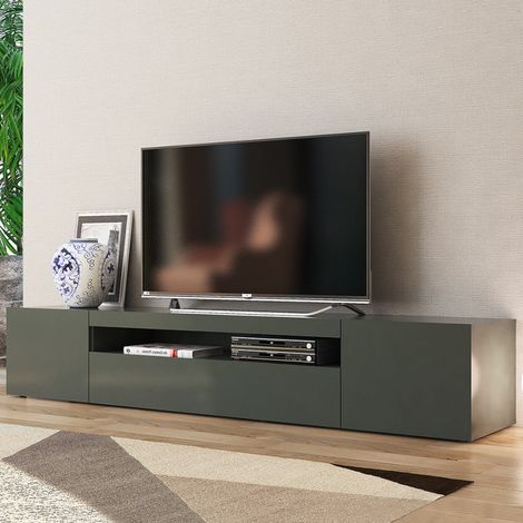 Meuble TV 200 cm anthracite – 3 compartiments de rangement – Bois mélaminé certifié FSC – Design moderne Made in Italy (1/5)