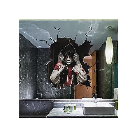 3D-Halloween-Wandtattoos, gruselige Zombie-Wand- und Bodenaufkleber für Wohnzimmer, Wanddeko-Poster mit langhaarigem Geist, Heimdekoration für Bar/Pub