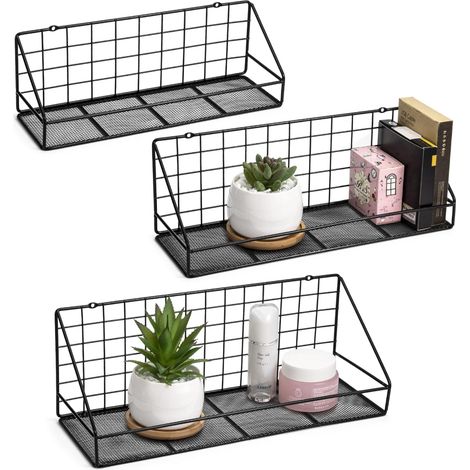 étagères flottantes fixées au Mur Ensemble de 3, étagères de Rangement murales pour Chambre à Coucher, Salon, Salle de Bain, Cuisine, Bureau et Plus Noir carbonisé (1/5)