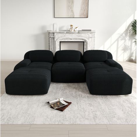 Modulares Ecksofa schwarz aus Cord mit 32D-Hochdichteschaum, rahmenlos, montagefrei und rutschfest (1/5)