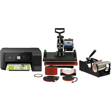 PixMax Ensemble Presse à Chaud 5 en 1 & Imprimante - Sublimation T-Shirts, Casquettes, Tasses & Assiettes - Machine Transfert Thermique Sublimer Personnaliser Cadeaux Personnalisé
