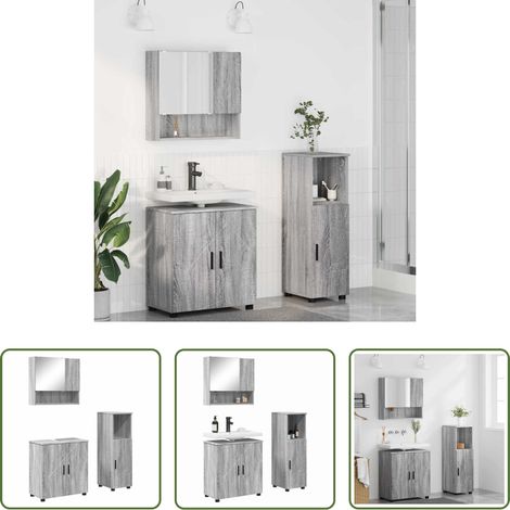 Spiegelschrank -  Badezimmermöbel-Set 3 pcs Graues Sonoma Holzwerkstoff & Metall (1/5)