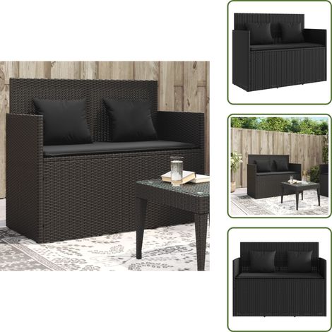 Gartenbank mit Kissen Schwarz Poly Rattan - Gartenbank - Outdoor Möbel - Rattan Gartenmöbel - Gartenstuhl - Balkonmöbel