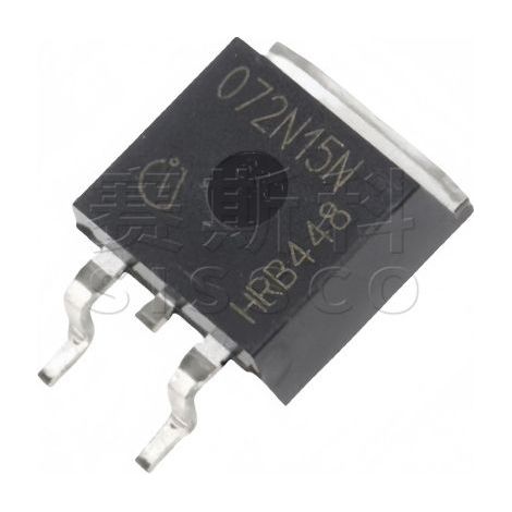 IPB072N15N3G, silkscreened 072N15N TO263, N channel MOSFET 150V 100A, electronic component chip, 5 units.