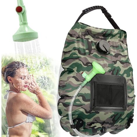 Sac Douche Solaire 20L Vert – Camping, Chauffage Solaire, Pommeau On/Off, Extérieur
