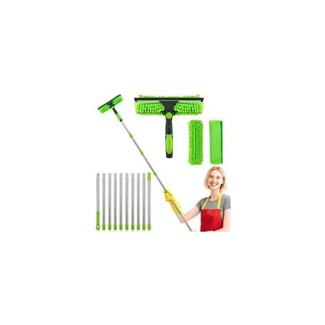 Lave-vitre télescopique 4,5m avec raclette en silicone – Kit nettoyage professionnel avec brosse microfibre – Tête flexible pour angles difficiles