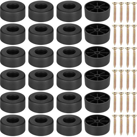 Pieds de meubles ronds, 24 protections de pieds de chaise en plastique noir avec 24 vis, patins pour pieds de canapé Ø45 x 20 mm