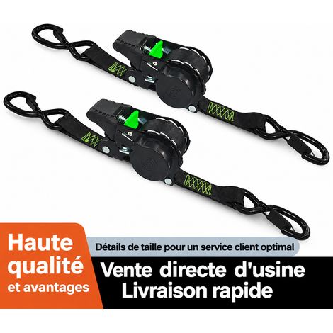 Sangle d'arrimage rétractable à cliquet 25 mm x 3 m crochets en S 500 lbs noir 900 g – Livraison gratuite (1/5)
