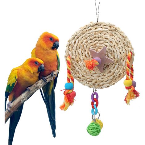 Bloc de bois tressé en paille Non toxique pour perroquet, jouet à mâcher et mordre, balançoire suspendue, accessoires pour Cage à oiseaux (S) (1/5)