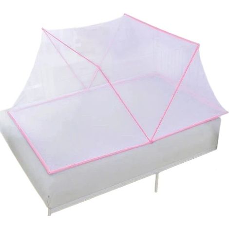 Moustiquaire pliable en polyester, installation gratuite, rose, pour chambre à coucher, petite taille double (190 x 135 x 80 cm). (1/3)