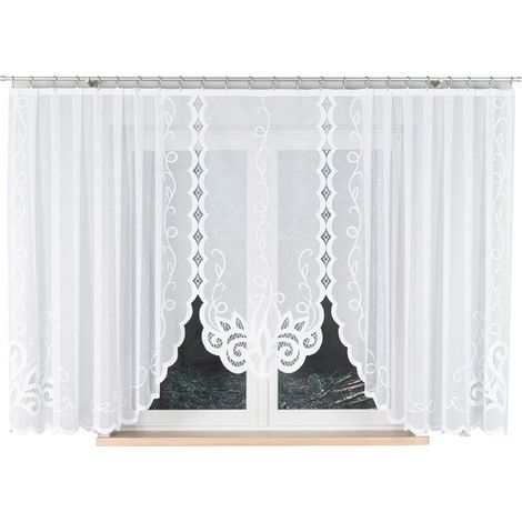 Ewelina - Tenda jacquard pronta all'uso con taglio sul fondo - 400x160 cm - bianca (1/5)